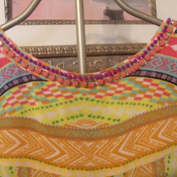 Hale Bob Multicolor Jeweled Neck Sheer Top - Picture 5 of 8